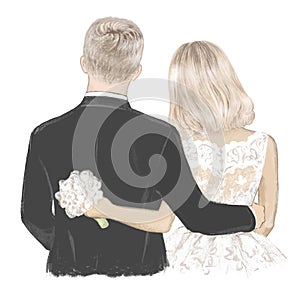Sposa un sposo sul giorno del matrimonio dipinto a mano illustrazioni 