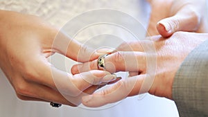 Bride and groom Wedding ring exchange, straight marriage concept