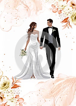 Bride and groom at a wedding, wedding card