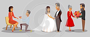Bride and Groom, Wife and Husband Cliparts Set