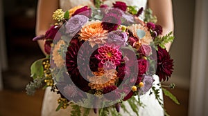 Bride hands holding a bouquet of locally sourced flowers.