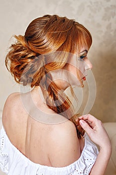 Bride with a high hairdo photo