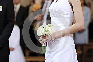 Bride holding beautiful wedding flowers bouquet