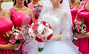 Bride holding bouguet of flowers