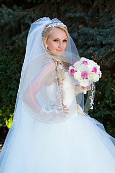 Bride holding a bouquet of hand