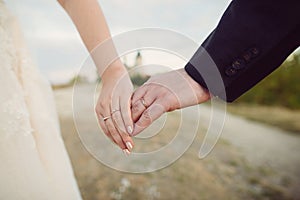 Bride Holding Groom`s Hand