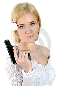Bride holding the gun