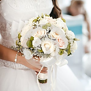 Bride holding wedding bouquet at a wedding ceremony