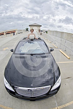 Bride in Limousine sunroof