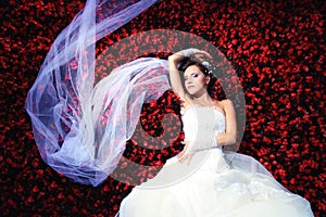 Bride with a lot of flowers