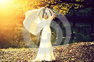 Bride outdoor in autumn