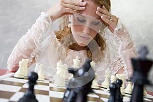 Bride playing chess