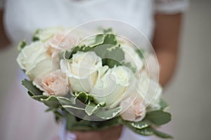 The bride`s bouquet. Girl holding roses.