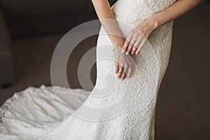 The bride`s hands. Beautiful ring and bracelet