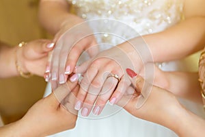 Bride`s manicure.Hands of bride place for text