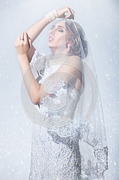 Bride's veil covered.