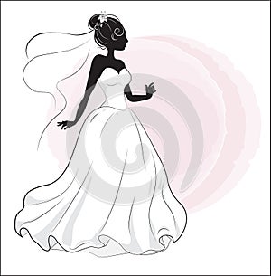Bride shower on a white wedding dress