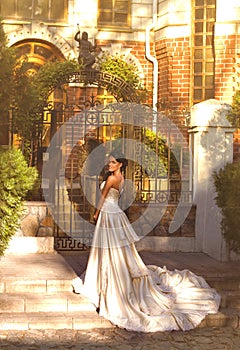 Bride with stylish make-up in white dress