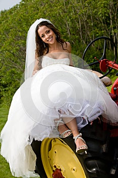 A bride on a tractor