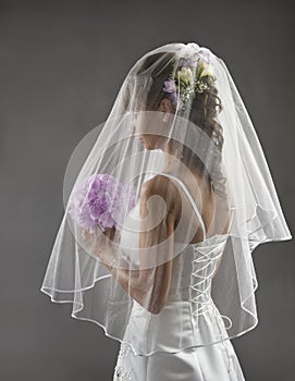 Bride Veil Portrait, Wedding Bridal Hair Style, Flowers Bouquet