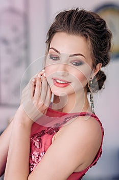 Bride in violet wedding dress