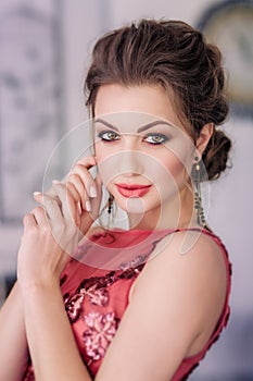 Bride in violet wedding dress