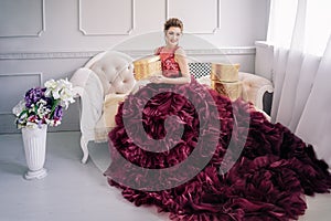 Bride in violet wedding dress