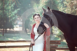 Bride walking with horses