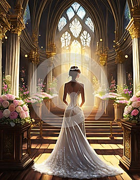 the bride walks to the altar through an aisle full of flowers