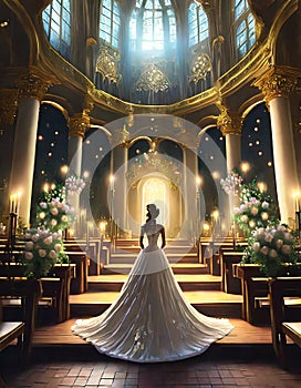 the bride walks to the altar through an aisle full of flowers