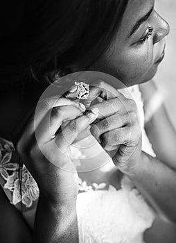 Bride Wearing Earring on Wedding Ceremony Preparation