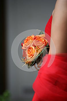 Bride, wearing silk red gown