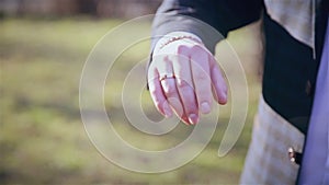 The bride wears a wedding ring groom