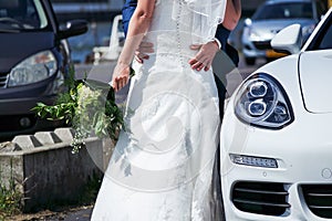 Bride in Wedding Dress going on the honeymoon