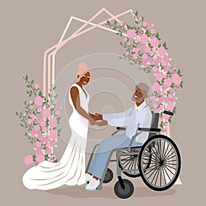 Bride in a wedding dress and the inclusive groom