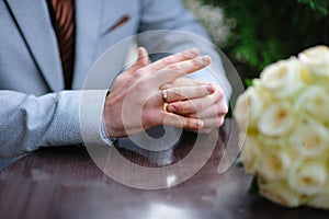 Bride with a wedding ring on his hand