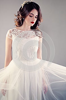 Bride in White Wedding Gown, Young Fiancee