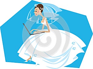 Bride working on a computer