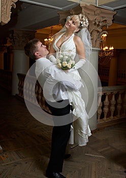 Bridegroom and bride dancing