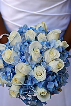 Brides blue and white bouquet