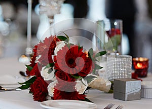 Brides bouquet in red and white gerberas
