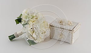 Brides Bouquet and Satin Jewelry Box