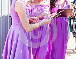 Bridesmaids group outdoors on the wedding day