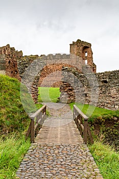 Bridge abd access to the Tantallon Castle near North Berwick, Scotland, Europe