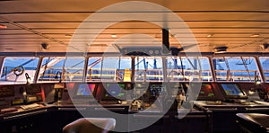 Bridge aboard modern ship.