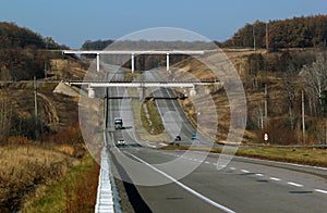 Bridge above the highway, fall landscape