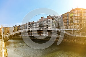 The bridge across the Nervion river in the old town of Bilbao, Spain.