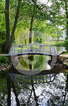 Bridge across pond in Botanical Park, Palanga, Lithuania