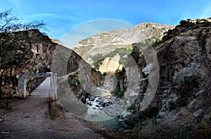 The bridge across the river in the Colca Canyon, southern Peru