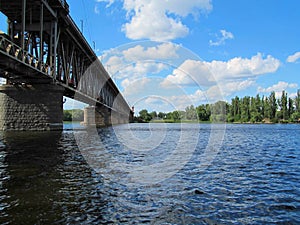 Bridge across river Dnieper in Kremenchug city in Ukraine